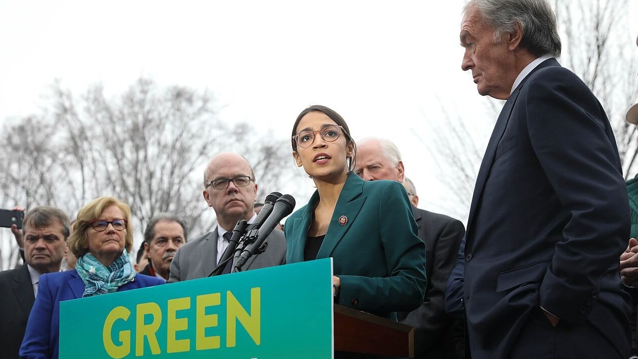 Rep. Alexandria Ocasio-Cortez at the Green New Deal Presser in 2019