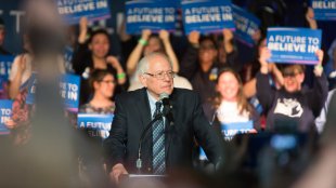 Bernie Sanders giving a speech in Traverse City, Michigan