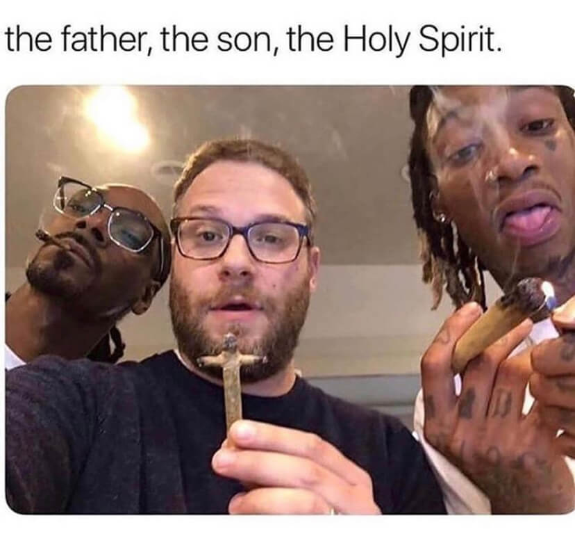 Snoop Dogg, Seth Rogen, and Wiz Khalifa smoking joints