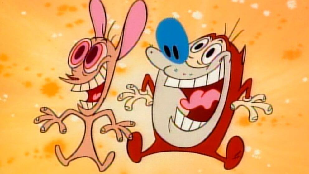 Ren and Stimpy cartoon characters looking high