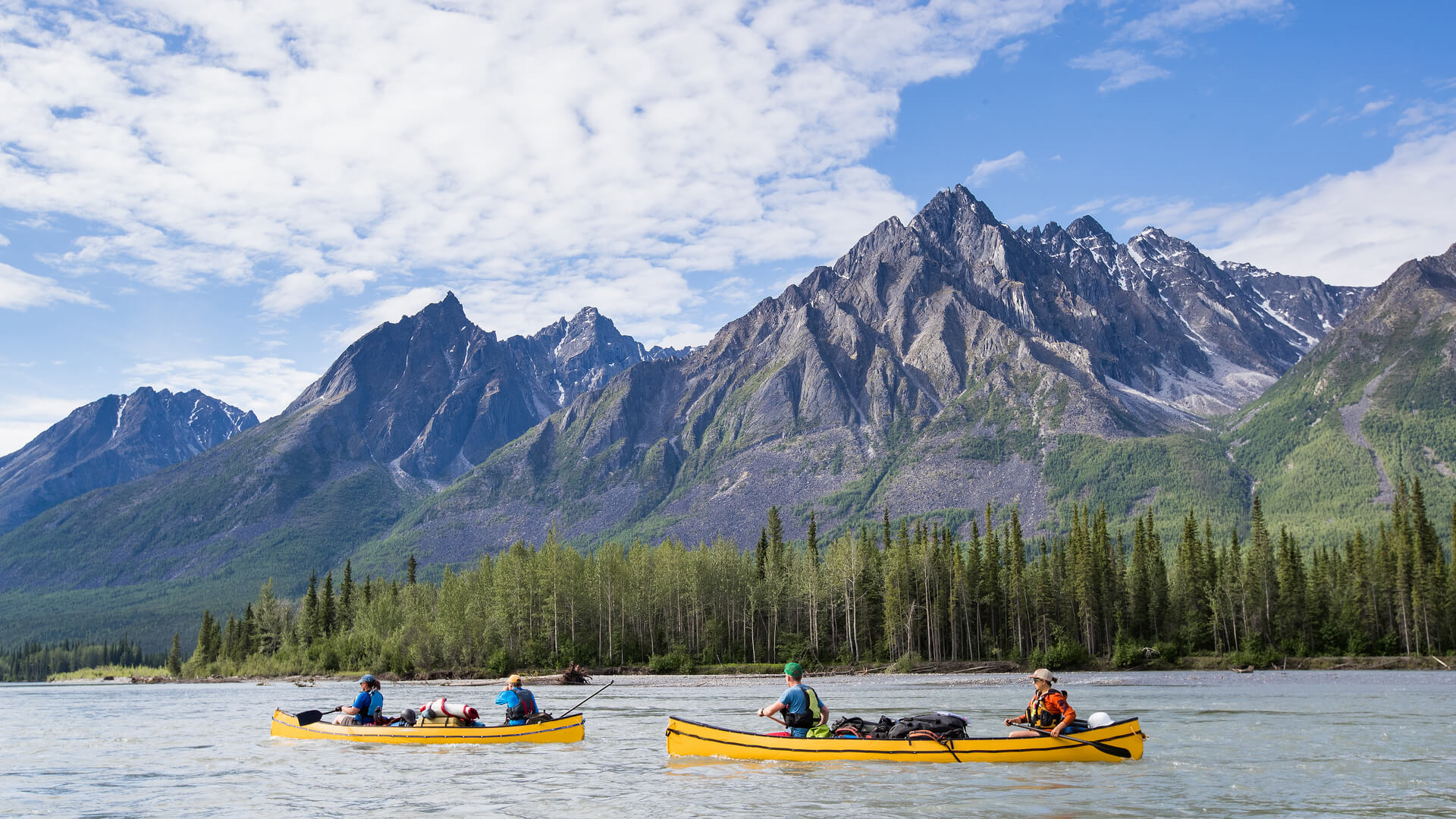 Group paddling on the Nahanni River in the Northwest Territories