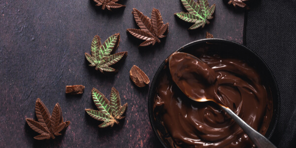 Gourmet chocolate cannabis edibles in the shape of marijuana leaves