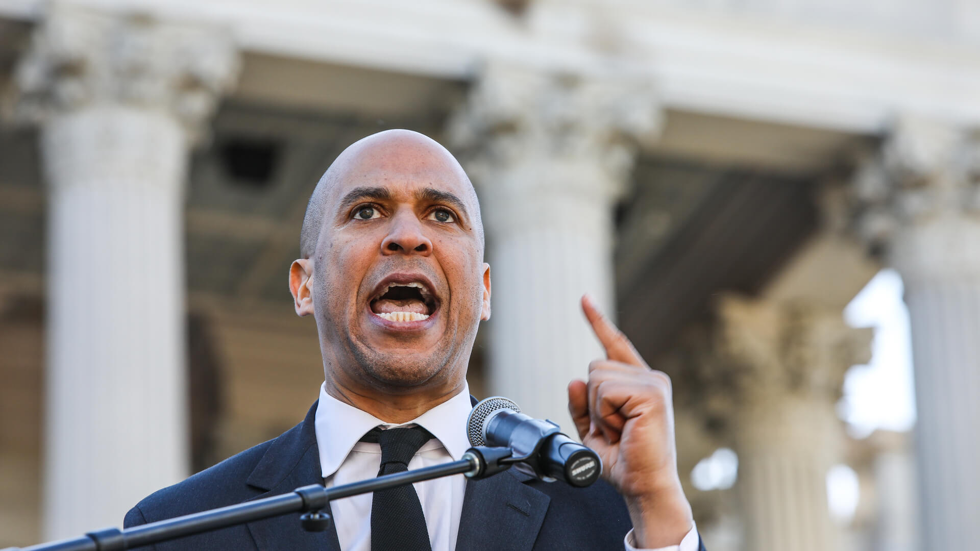 Cory Booker addresses a large crowd at the 19th annual King Day at the Dome Rally