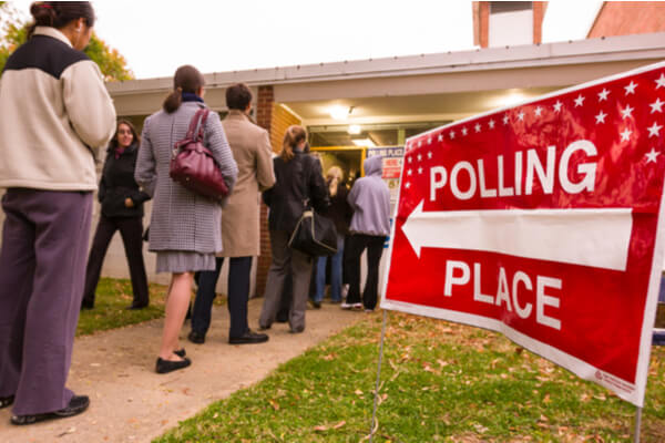 Voters lined up at a polling place