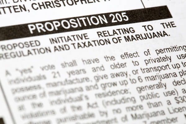 A ballot proposing the regulation and taxation of marijuana