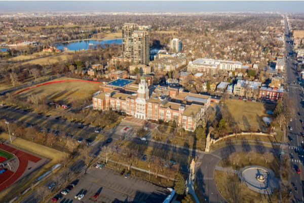 Aerial view of the Denver East High School