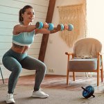 Woman working out with weights in a squatting formation