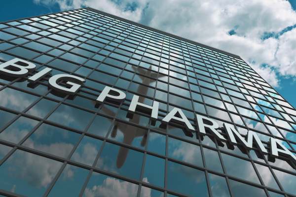 Image of building with the words "Big Pharma" on it.